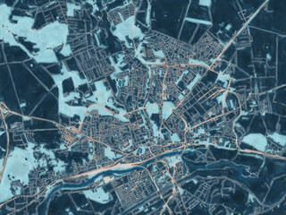 Painterly Style City Map of Gorzow Wielkopolski, Poland in a Blue Color Scheme.