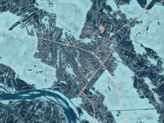 Painterly Style City Map of Legionowo, Poland in a Blue Color Scheme.