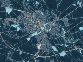 Painterly Style City Map of Stargard, Poland in a Blue Color Scheme.