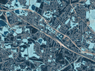 Painterly Style City Map of Swietochlowice, Poland in a Blue Color Scheme.