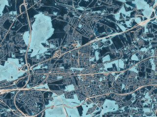 Painterly Style City Map of Zabrze, Poland in a Blue Color Scheme.