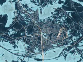 Painterly Style City Map of Zawiercie, Poland in a Blue Color Scheme.