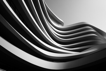Abstract black and white photo of a modern building with curved lines.