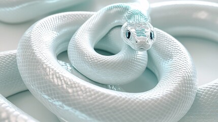 Fototapeta premium white metal 3D snakes float on a isolated white background, cartoon，Cute, personified. 