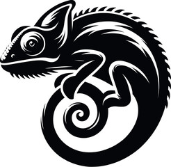 Chameleon Vector Black Silhouette Design For T-Shirt
