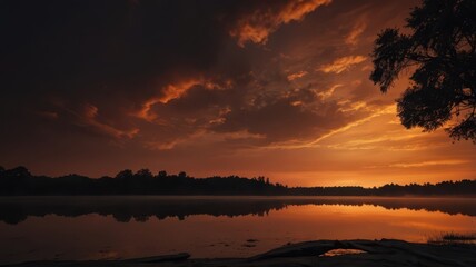 Obraz premium Beautiful sunset over the lake in the forest. Landscape.