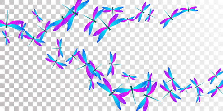 Fairy blue purple dragonfly isolated vector illustration. Spring little insects. Fancy dragonfly isolated baby background. Tender wings damselflies patten. Fragile creatures