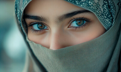 Naklejka premium A close up portrait of young Muslim girl in niqab