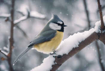 Naklejka premium Bird (great titmouse) in winter time