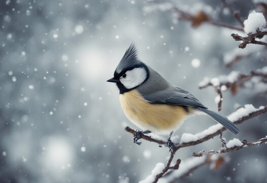 Bird (great titmouse) in winter time