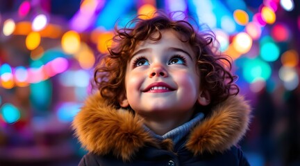 Enchanted Child at a Colorful Carnival Night