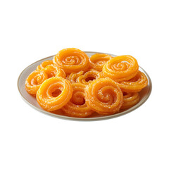 Traditional Indian Dessert Jalebi on Plate Isolated on a Transparent Background for Product Covers and Promotional Use
