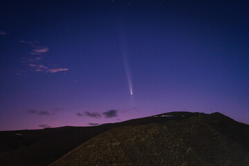 Comet Tsuchinshan Atlas C 2023 A3, Pink sunset sky. Canary Island - La Gomera October 2024