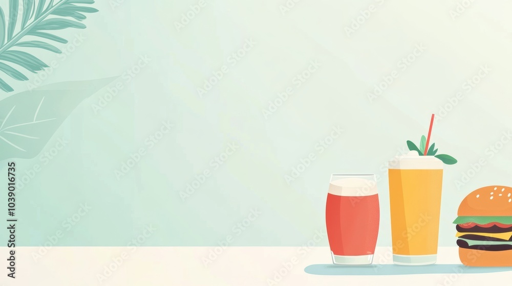 Poster a vibrant selection of drinks alongside a classic burger creates an inviting atmosphere for casual d