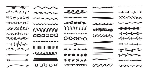 Various highlighter and underline lines set. graphic elements drawing free brush. Doodle strokes and markers