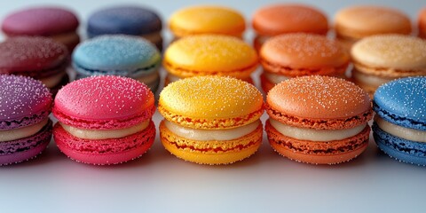 Obraz premium Colorful Macarons with Cream Filling and Sprinkles