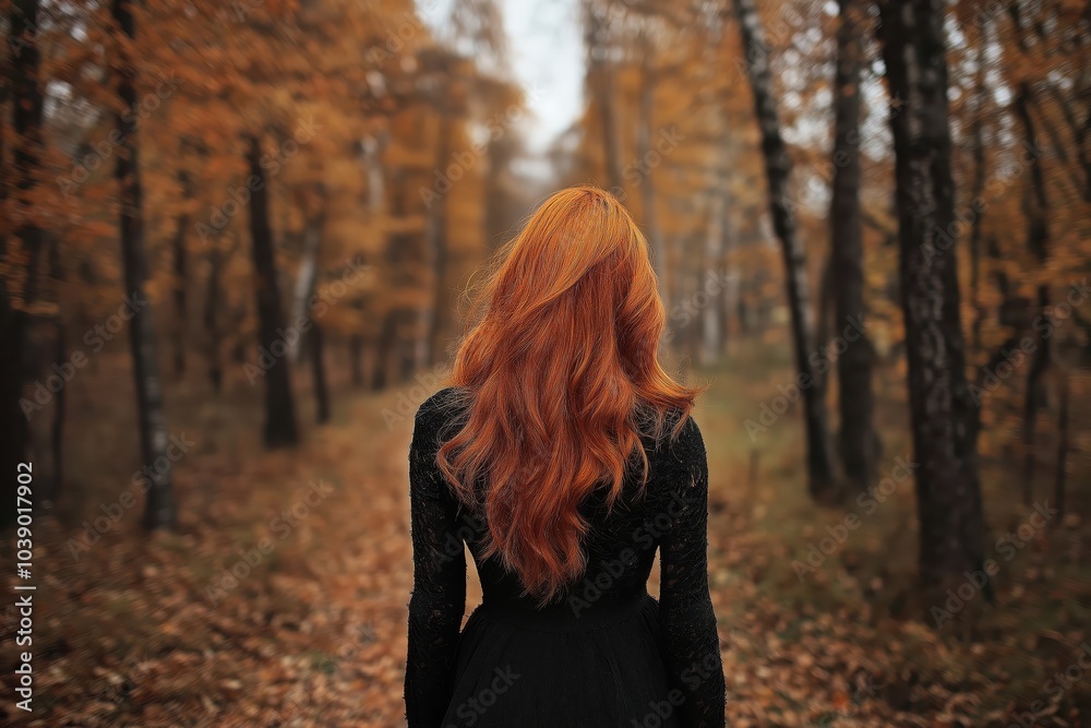 Canvas Prints a woman with red hair in a black dress