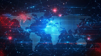 A Digital World Map with Interconnected Lines and Glowing Points