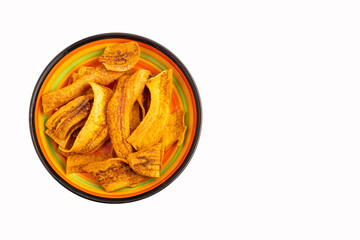 Thin slices of ripe plantain on the plate - Musa x paradisiaca