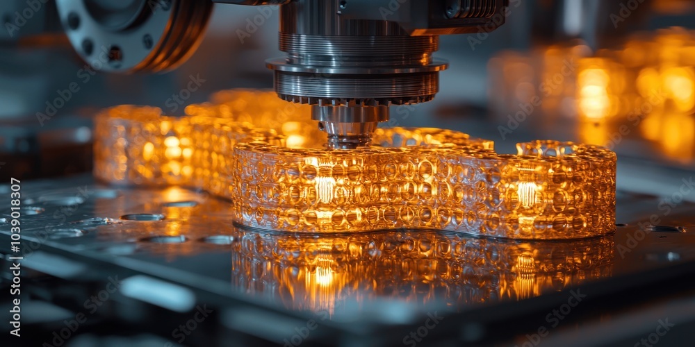 Poster A Close-Up View of a 3D Printed Object Being Processed by a CNC Machine