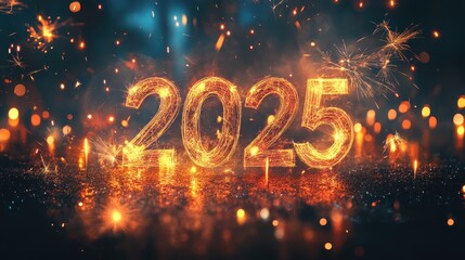 Sparkling New Year 2025 Celebration with Fireworks