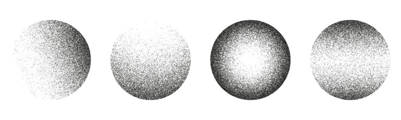 Halftone Gradient Round Circles Pattern Vector Design Elements with Noise Grains from Dark to Light. Circles  with stipple effect.
