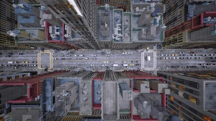 Busy Downtown City Area Drone Flight Heavy Car Traffic Business Finance District Pollution Of Humanity Overpopulation Autonomous Vehicles Ai Concept - Powered by Adobe