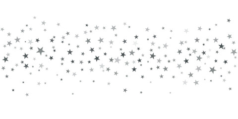 Silver stars vector background, sparkling Christmas confetti falling magic shining sparkles, flying stars glitter border