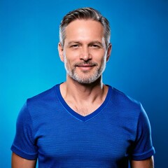 Obraz premium mature man wearing a blue v-neck t-shirt
