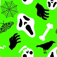 Halloween monsters seamless ghost and bones and web pattern for wrapping