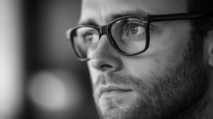 Thoughtful Man in Glasses Contemplating Ideas