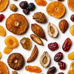 Frutos secos, aislados sobre fondo blanco, hechos con AI.