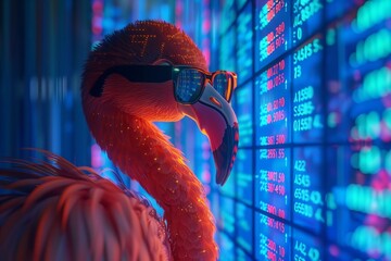 Statistical Data Processing Animation on Grid Network with Blue Background