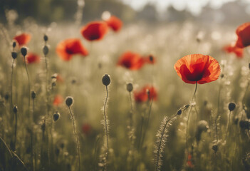 Fototapeta premium Summer meadow with red poppies