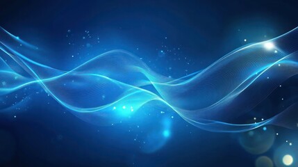 Abstract Blue Wave with Glowing Particles