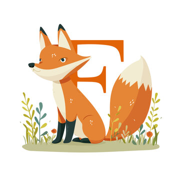 recommend clip art: High-Quality Vector Illustration of Fox cartoon alphabet F, isolated on a white background, Fox cartoon alphabet vector