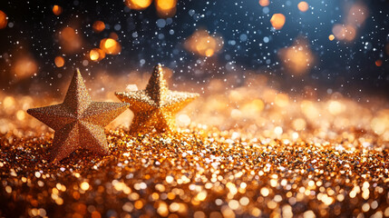 Beautiful golden background with stars close up for festive greeting card design