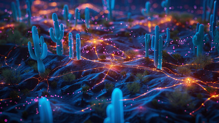 Digital Map of Arizona with Glowing Network Lines Connecting Business Hubs

