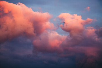 Fototapeta premium An incredible sunset with cumulus clouds glowing in the sunlight.