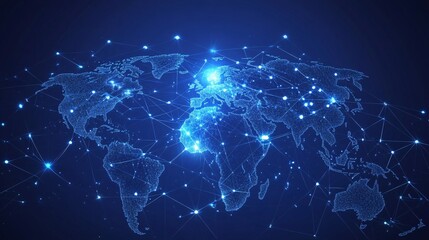 A Digital Rendering of a World Map with Connected Nodes