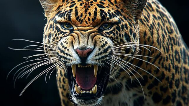 A close-up of a snarling leopard with its teeth bared, showing off its powerful presence