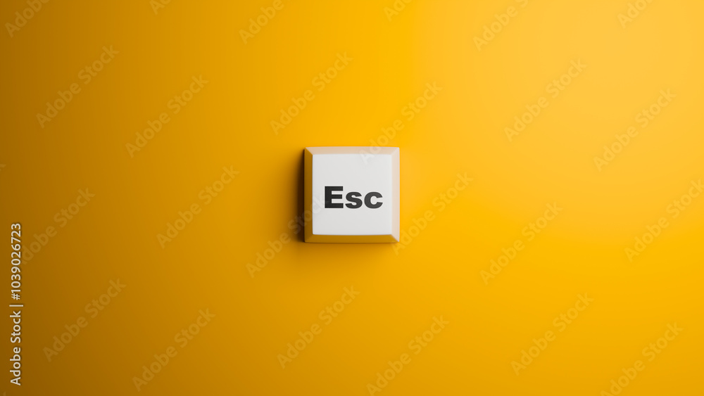 Poster esc button from keyboard. key to exit application. esc button on yellow background. logout key. butt