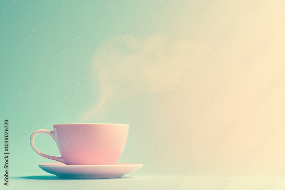 Poster a tea cup sits elegantly on a saucer as smooth steam rises gracefully, creating a calming atmosphere