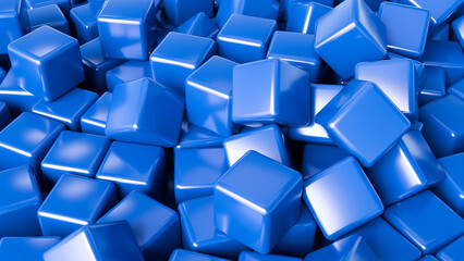 Abstract blue background. Bunch of cubes. Volumetric geometric elements. Abstract backdrop. Blue texture. Geometric pattern. Blue minimalistic design. Template, wallpaper. 3d image.