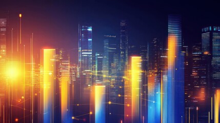 Cityscape at Night with Colorful Lights