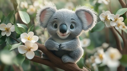 A cute koala on tree.3d illustration