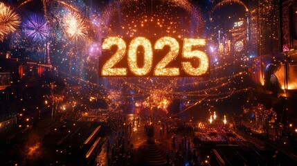 New Year Celebration 2025: Fireworks and Vibrant Festivities in a Glimmering Night Sky