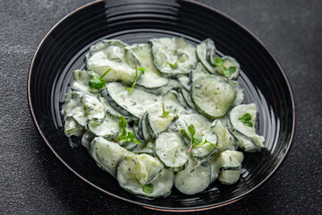 Salad cucumber snack fresh cream tasty food dish fresh gourmet food background on the table rustic food top view copy space top view vegetarian and vegan food