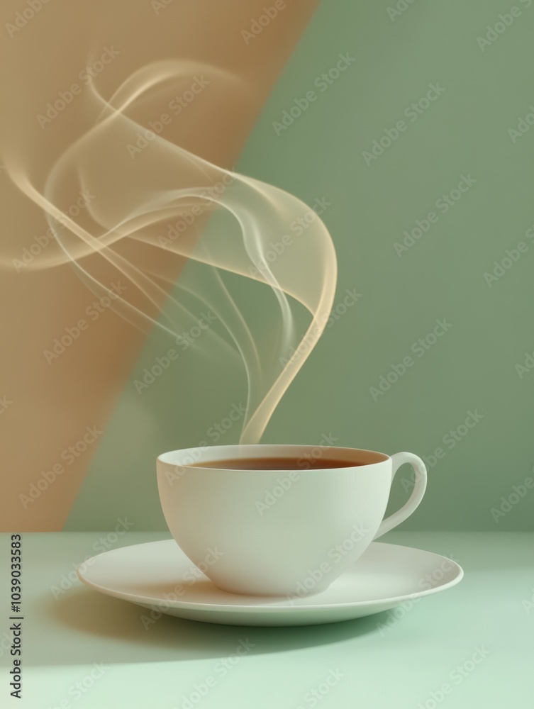 Canvas Prints A tea cup exudes gently curling steam, capturing a moment of warmth and tranquility during a quiet afternoon. Generative AI