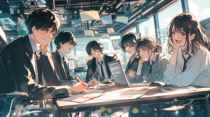 笑顔でミーティングをする会社員